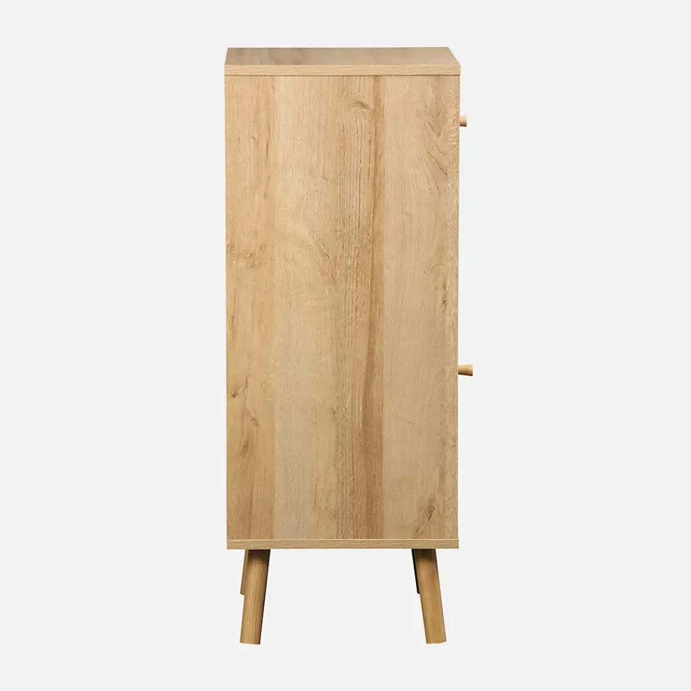Sweeek Meuble salle de bain décor bois et cannage Bohème 1 tiroir 1 étagère 45 x 36 x 90 cm naturel