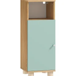 Armoire De Salle De Bains|Homcom Meuble salle de bain design nordique porte étagère niche effet bois clair vert d'eau