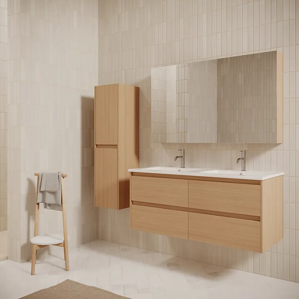 Meuble Vasque|Stano Meuble salle de bain design double vasque FORTINA largeur 120 cm chêne clair
