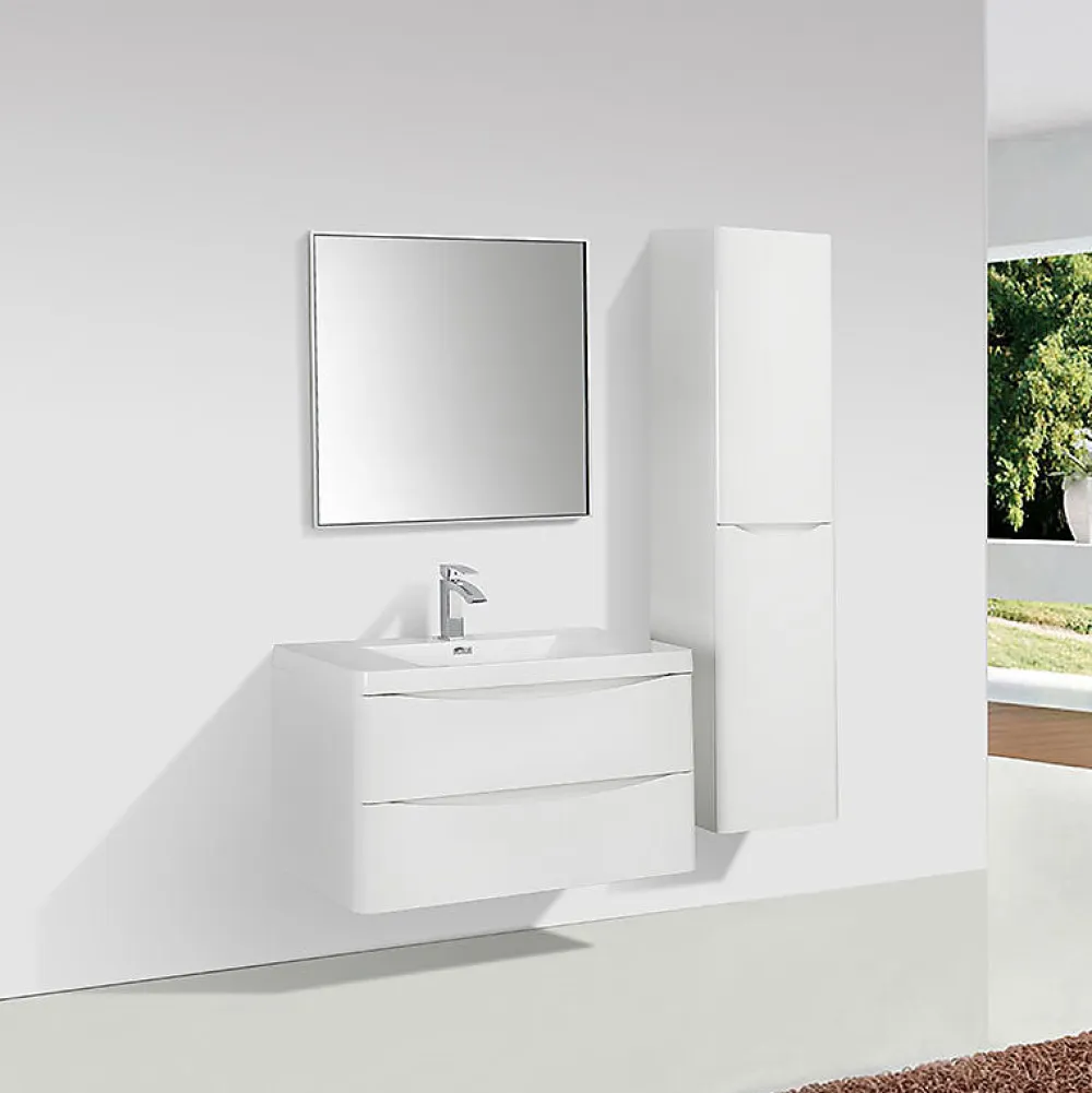Stano Meuble salle de bain design simple vasque PIACENZA largeur 90 cm blanc laque