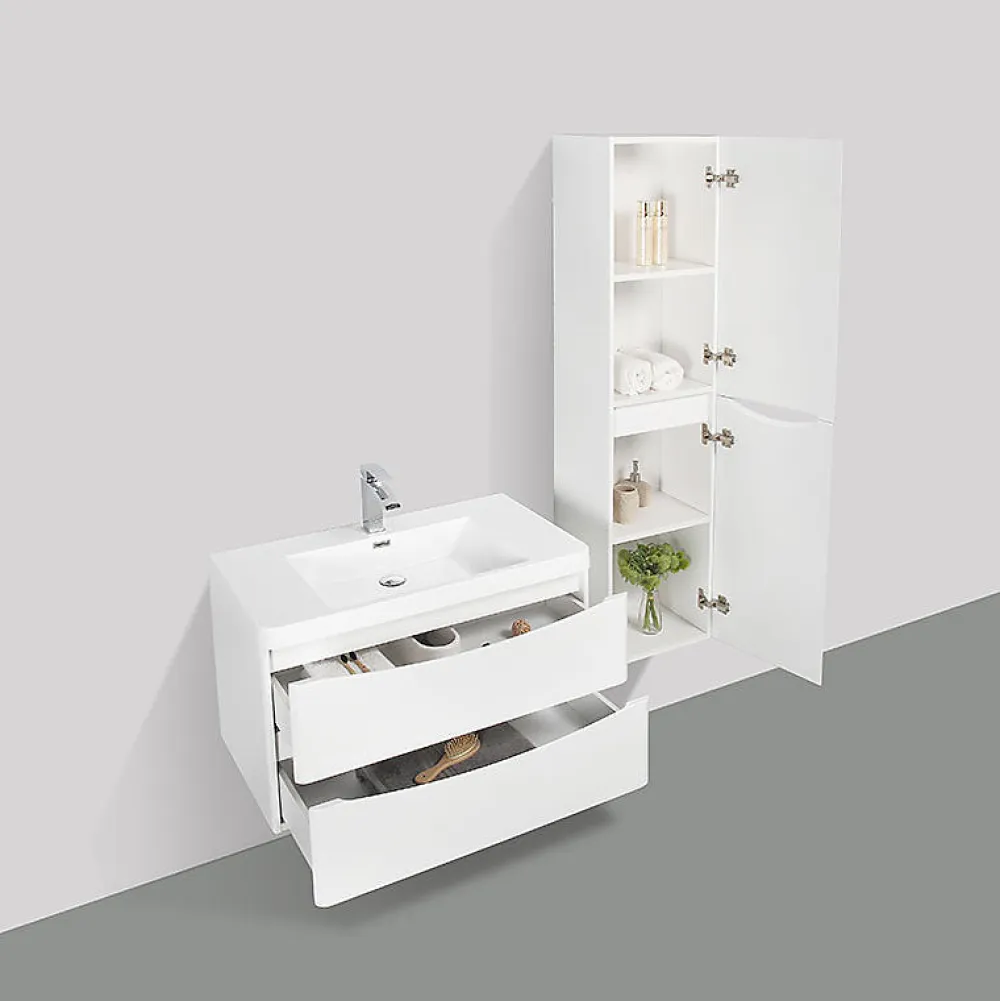 Stano Meuble salle de bain design simple vasque PIACENZA largeur 90 cm blanc laque