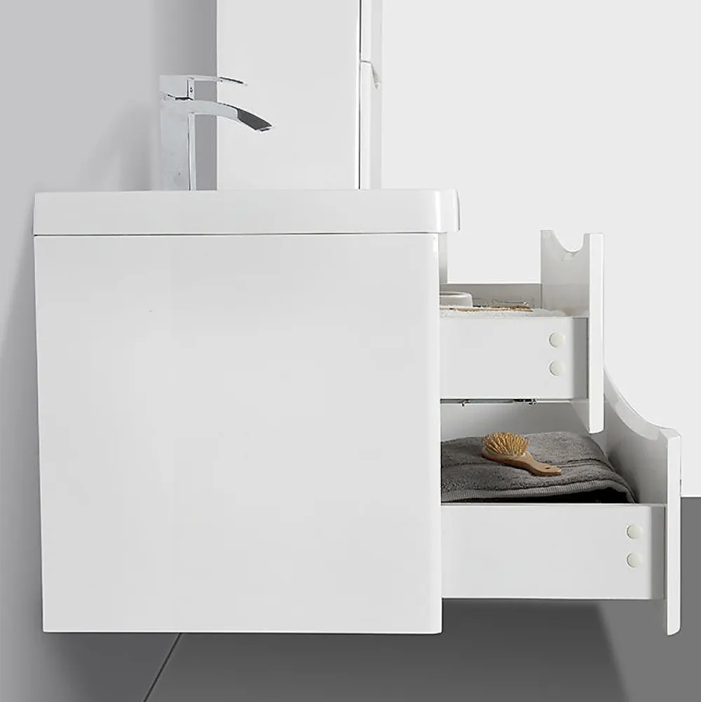 Stano Meuble salle de bain design simple vasque PIACENZA largeur 90 cm blanc laque