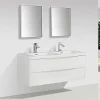 Stano Meuble salle de bain design double vasque PIACENZA largeur 120 cm blanc laque