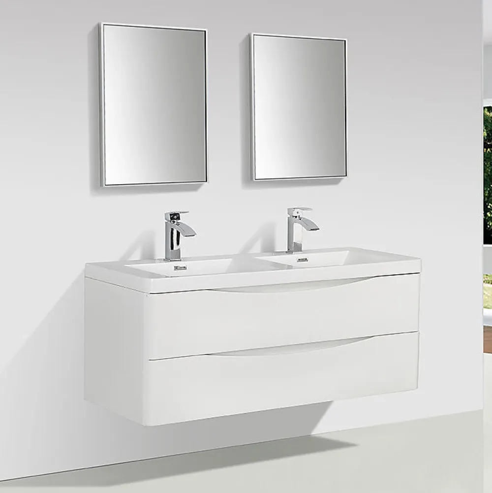 Stano Meuble salle de bain design double vasque PIACENZA largeur 120 cm blanc laque