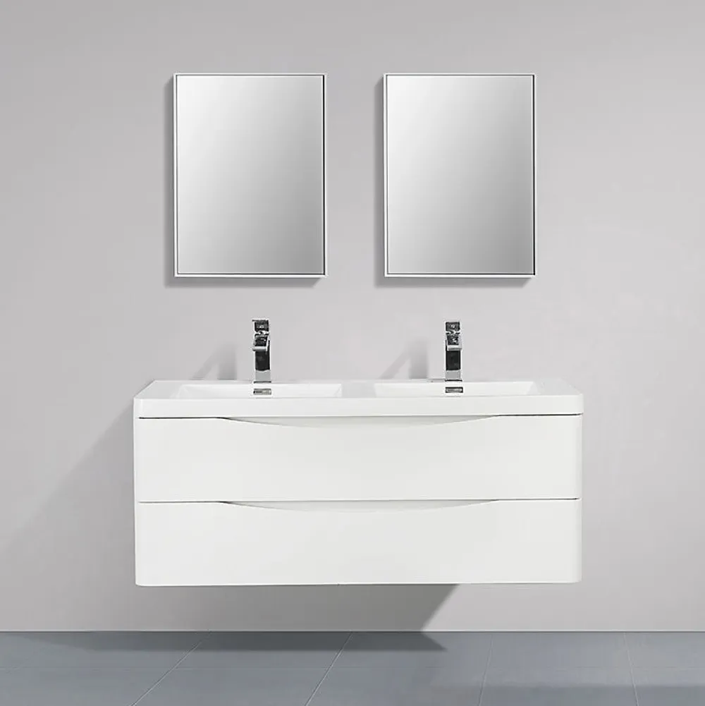 Stano Meuble salle de bain design double vasque PIACENZA largeur 120 cm blanc laque