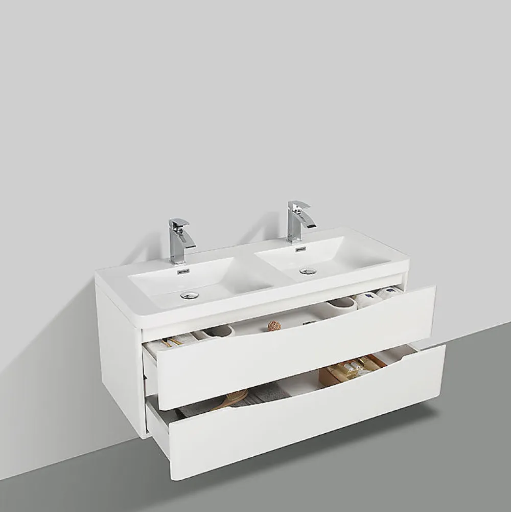 Stano Meuble salle de bain design double vasque PIACENZA largeur 120 cm blanc laque