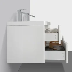 Stano Meuble salle de bain design double vasque PIACENZA largeur 120 cm blanc laque