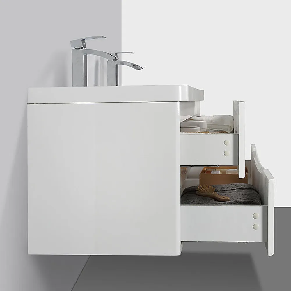 Stano Meuble salle de bain design double vasque PIACENZA largeur 120 cm blanc laque