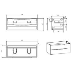 Stano Meuble salle de bain design double vasque PIACENZA largeur 120 cm blanc laque