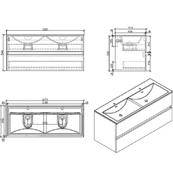 Stano Meuble salle de bain design double vasque SIENA largeur 120 cm noyer
