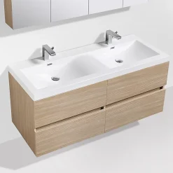 Stano Meuble salle de bain design double vasque SIENA largeur 144 cm chêne clair texture