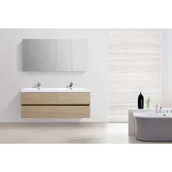 Stano Meuble salle de bain design double vasque SIENA largeur 144 cm chêne clair texture