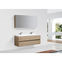 Stano Meuble salle de bain design double vasque SIENA largeur 144 cm chêne clair texture