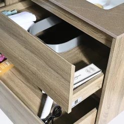 Luxury Bain Meuble salle de bain double vasque 140cm bois et effet marbre marron avec miroir LED LB-8475M-140