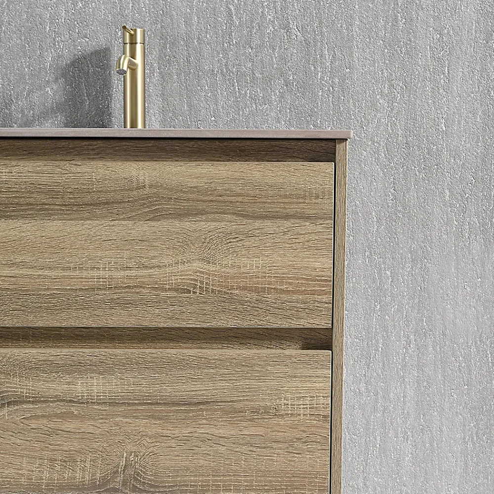 Luxury Bain Meuble salle de bain double vasque 140cm bois et effet marbre marron avec miroir LED LB-8475M-140