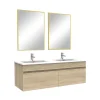 AICA Sanitaire Meuble salle de bain double vasque 120cm meuble + miroir Chêne Wotan