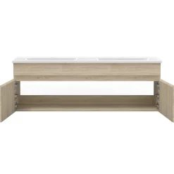 AICA Sanitaire Meuble salle de bain double vasque 120cm meuble + miroir Chêne Wotan