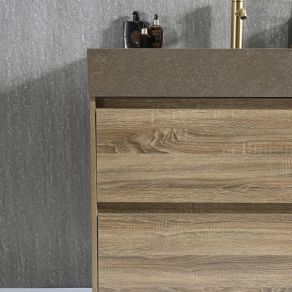 Ensemble Meuble De Salle De Bains|Luxury Bain Meuble salle de bain double vasque 140cm bois et effet marbre marron avec miroir LED LB-8476M-140