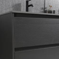 Ensemble Meuble De Salle De Bains|Luxury Bain Meuble salle de bain double vasque 140cm gris et effet marbre gris avec miroir LED LB-8475G-140