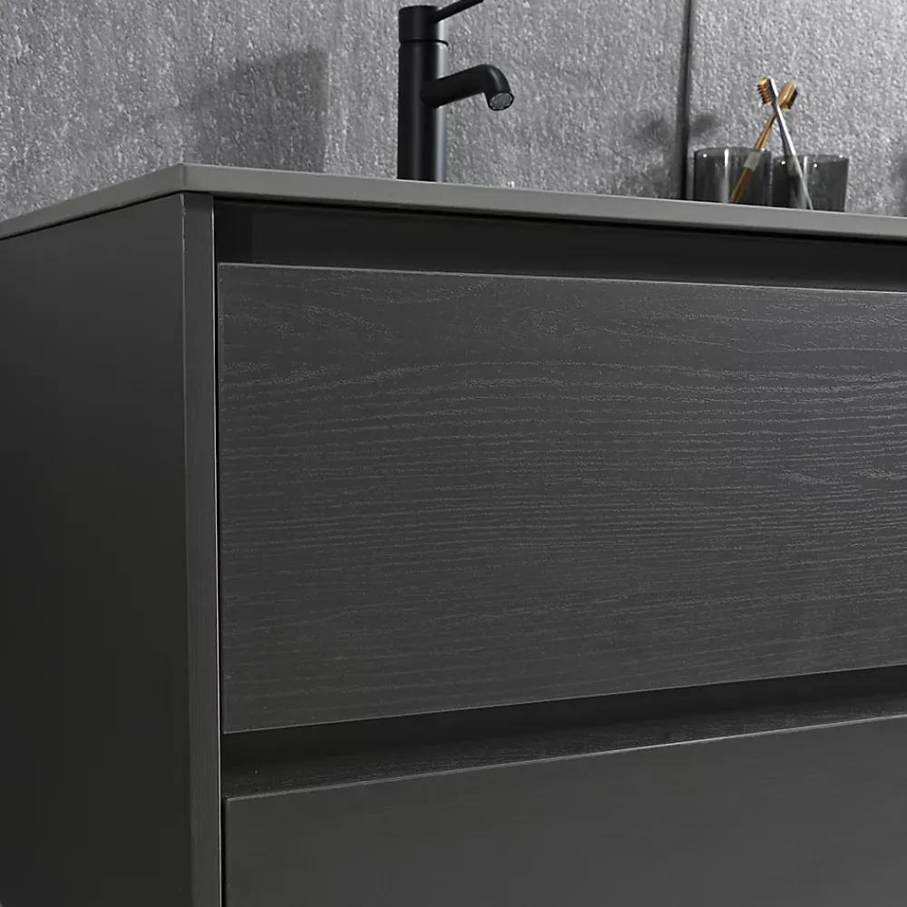 Ensemble Meuble De Salle De Bains|Luxury Bain Meuble salle de bain double vasque 140cm gris et effet marbre gris avec miroir LED LB-8475G-140