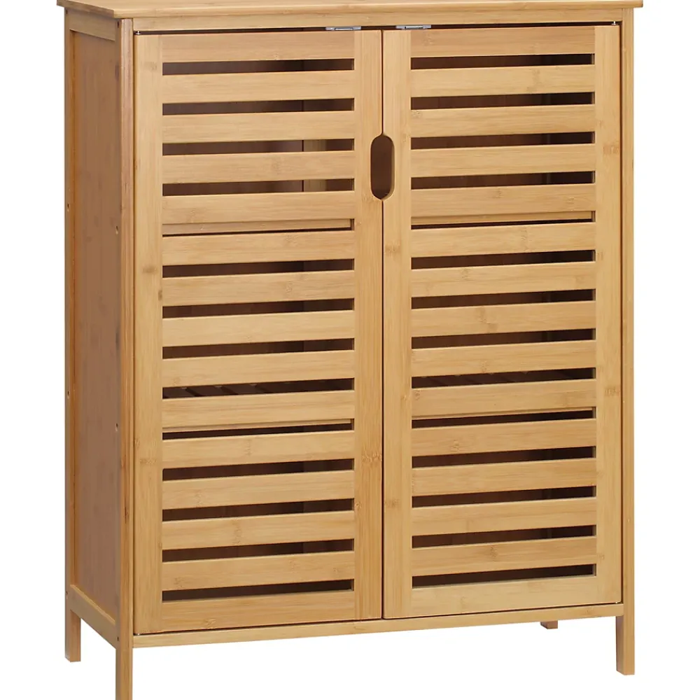 Meuble Wc|ProximaX Meuble salle de bain en bambou naturel, meuble d'appoint 2 portes à lattes avec 2 étagères, rangement salon ou salle de bain