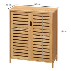 Meuble Wc|ProximaX Meuble salle de bain en bambou naturel, meuble d'appoint 2 portes à lattes avec 2 étagères, rangement salon ou salle de bain