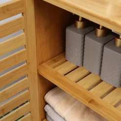 Meuble Wc|ProximaX Meuble salle de bain en bambou naturel, meuble d'appoint 2 portes à lattes avec 2 étagères, rangement salon ou salle de bain