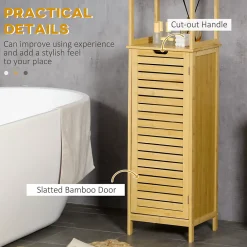 ProximaX Meuble salle de bain en bambou autoportant, 3 compartiments ouverts, poignée et système anti-basculement, gain de place