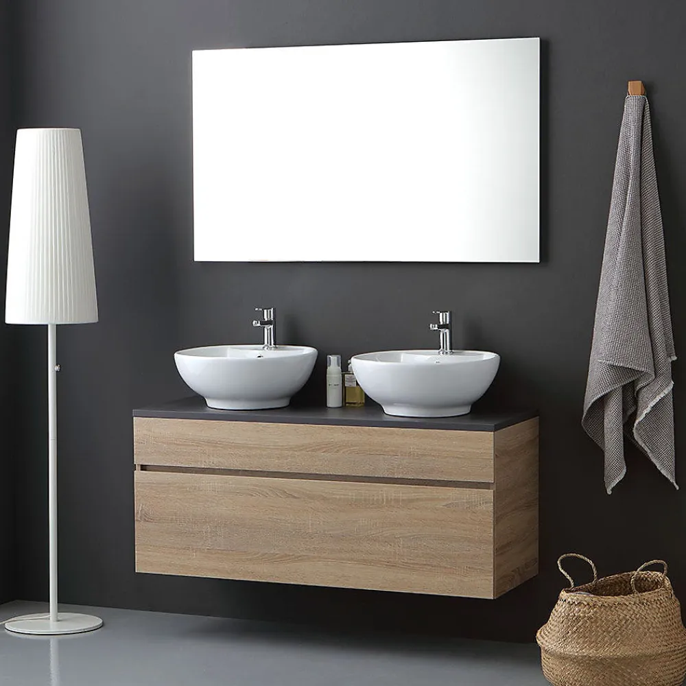 Kiamami Valentina Meuble Salle De Bain En Chêne Naturel 120Cm Avec Miroir 120X60 - Sole