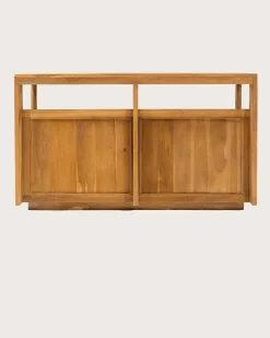 Meuble Sous-Vasque|Uniqka Meuble salle de bain en teck avec étagère en verre 140 cm -