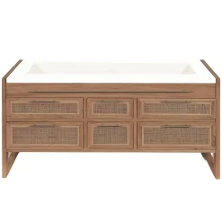Meuble Sous-Vasque|Uniqka Meuble salle de bain en teck et terazzo beige 145 cm -