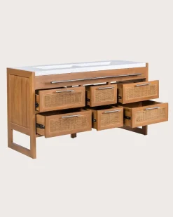 Meuble Sous-Vasque|Uniqka Meuble salle de bain en teck et terazzo beige 145 cm -