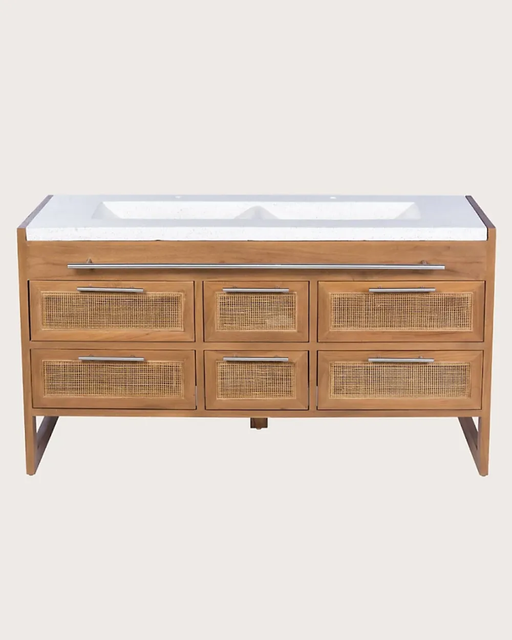 Meuble Sous-Vasque|Uniqka Meuble salle de bain en teck et terazzo beige 145 cm -