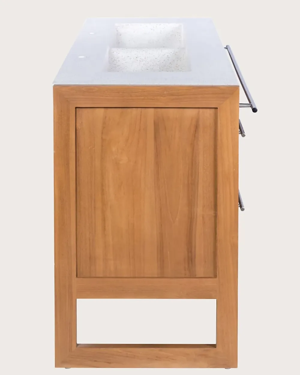 Meuble Sous-Vasque|Uniqka Meuble salle de bain en teck et terazzo beige 145 cm -