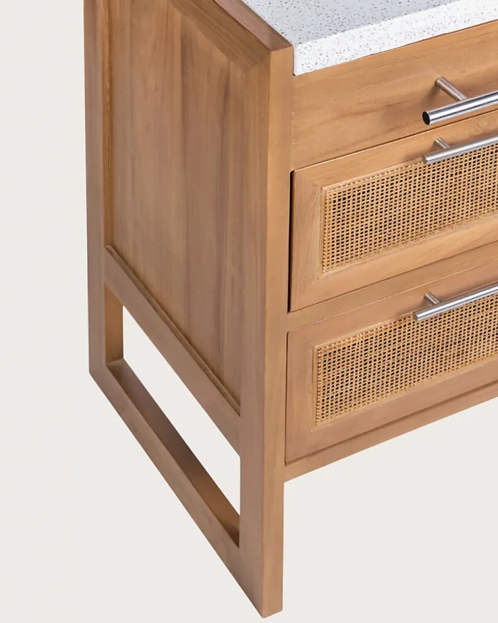 Meuble Sous-Vasque|Uniqka Meuble salle de bain en teck et terazzo beige 145 cm -