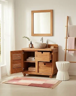 Uniqka Meuble salle de bain en teck porte persienne 90 cm -