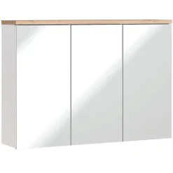 Armoire De Salle De Bains|Meublorama Meuble salle de bain ERMANO Chene clair et blanc brillant 100x69 cm 3 portes miroir Meuble suspendu