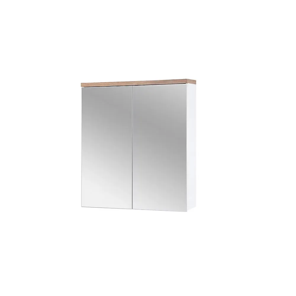 Armoire De Salle De Bains|Meublorama Meuble salle de bain ERMANO Chene clair et blanc brillant 60x70 cm 2 portes miroir Meuble suspendu