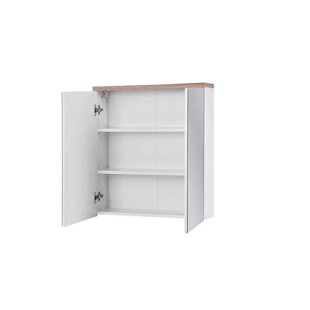 Armoire De Salle De Bains|Meublorama Meuble salle de bain ERMANO Chene clair et blanc brillant 60x70 cm 2 portes miroir Meuble suspendu