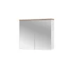 Meublorama Meuble salle de bain ERMANO Chene clair et blanc brillant 80x70 cm 2 portes miroir Meuble suspendu