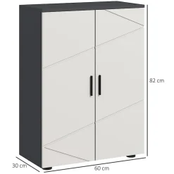 ProximaX Meuble salle de bain gris à double porte avec étagères réglables, meuble d'appoint et rangement pour salon, 60x30x82 cm