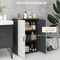 ProximaX Meuble salle de bain gris à double porte avec étagères réglables, meuble d'appoint et rangement pour salon, 60x30x82 cm