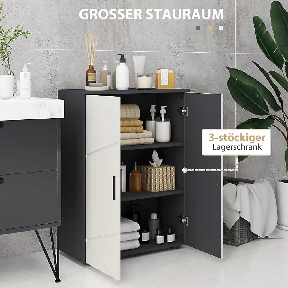 ProximaX Meuble salle de bain gris à double porte avec étagères réglables, meuble d'appoint et rangement pour salon, 60x30x82 cm