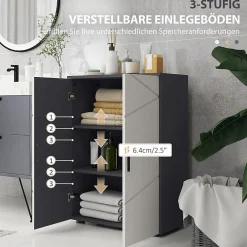ProximaX Meuble salle de bain gris à double porte avec étagères réglables, meuble d'appoint et rangement pour salon, 60x30x82 cm