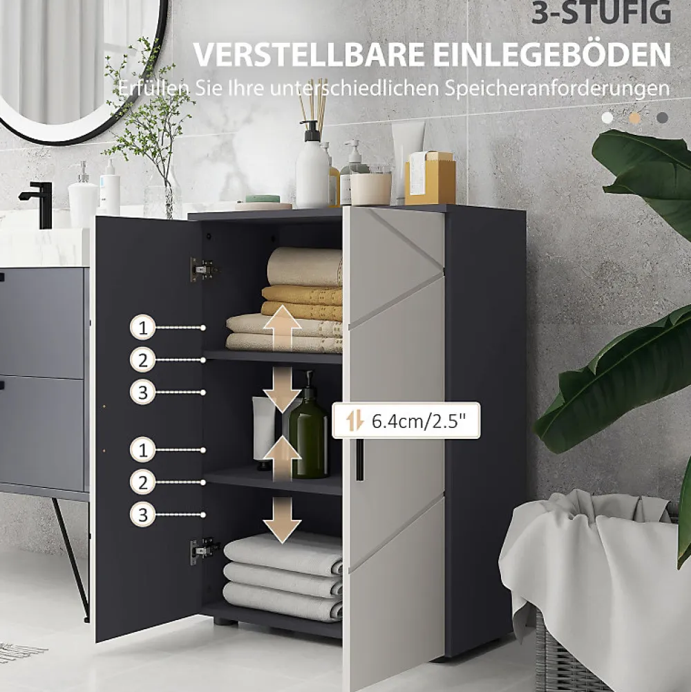 ProximaX Meuble salle de bain gris à double porte avec étagères réglables, meuble d'appoint et rangement pour salon, 60x30x82 cm