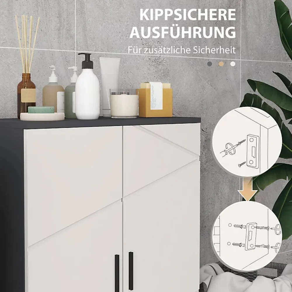 ProximaX Meuble salle de bain gris à double porte avec étagères réglables, meuble d'appoint et rangement pour salon, 60x30x82 cm
