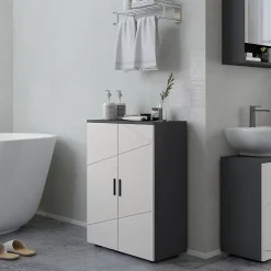 ProximaX Meuble salle de bain gris à double porte avec étagères réglables, meuble d'appoint et rangement pour salon, 60x30x82 cm