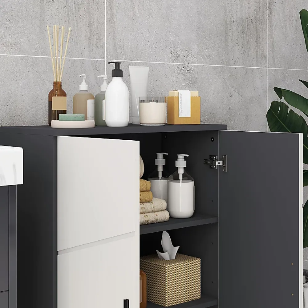 ProximaX Meuble salle de bain gris à double porte avec étagères réglables, meuble d'appoint et rangement pour salon, 60x30x82 cm