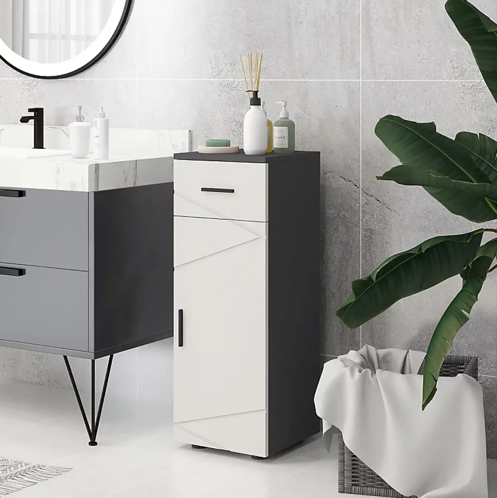 Meuble Wc|ProximaX Meuble salle de bain gris, armoire d'appoint avec tiroir et étagères réglables, meuble de rangement, idéal salle de bain ou salon