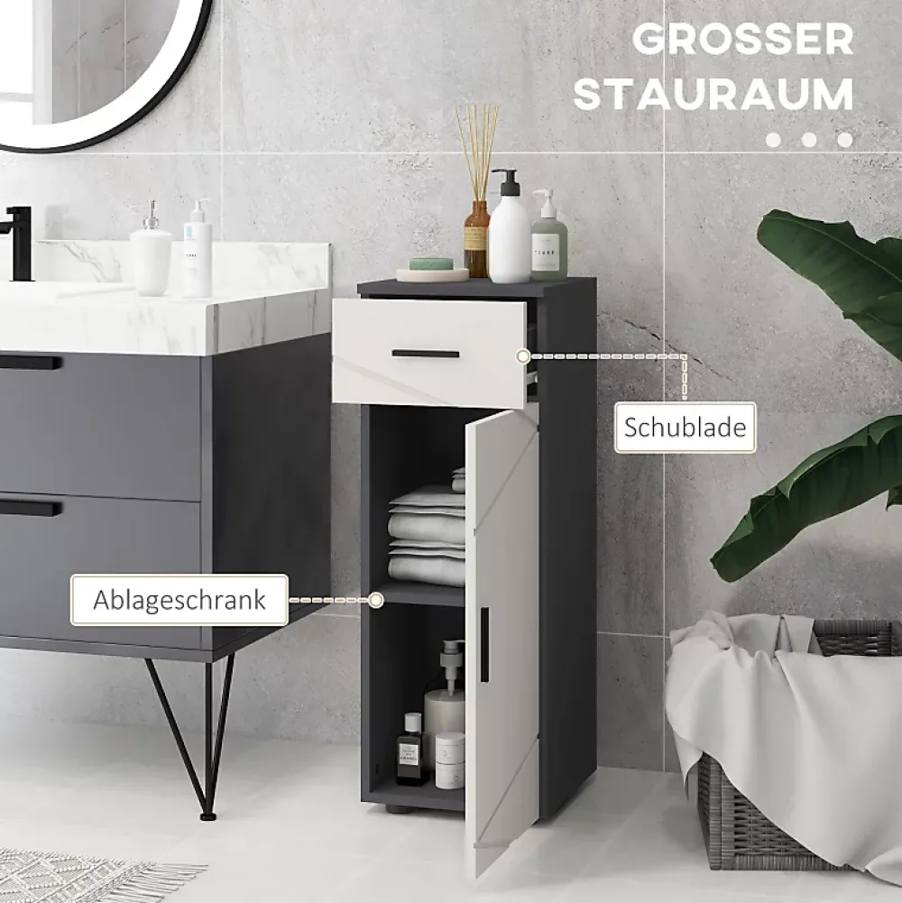 Meuble Wc|ProximaX Meuble salle de bain gris, armoire d'appoint avec tiroir et étagères réglables, meuble de rangement, idéal salle de bain ou salon